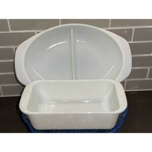 Vintage Pyrex Milk Glass Set  (1063) 1.5QT Divided Dish & (213) 1.5L Loaf Pan